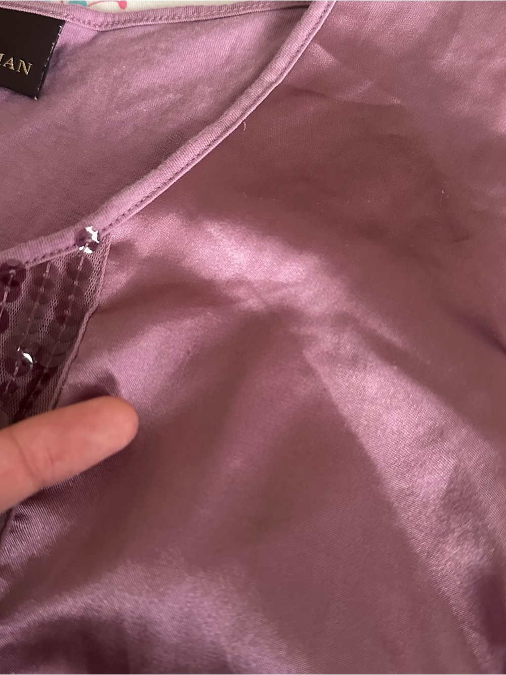 Dana Buchman Y2K Purple Sequin Detail Satin-Feel Top - Picture 7 of 8